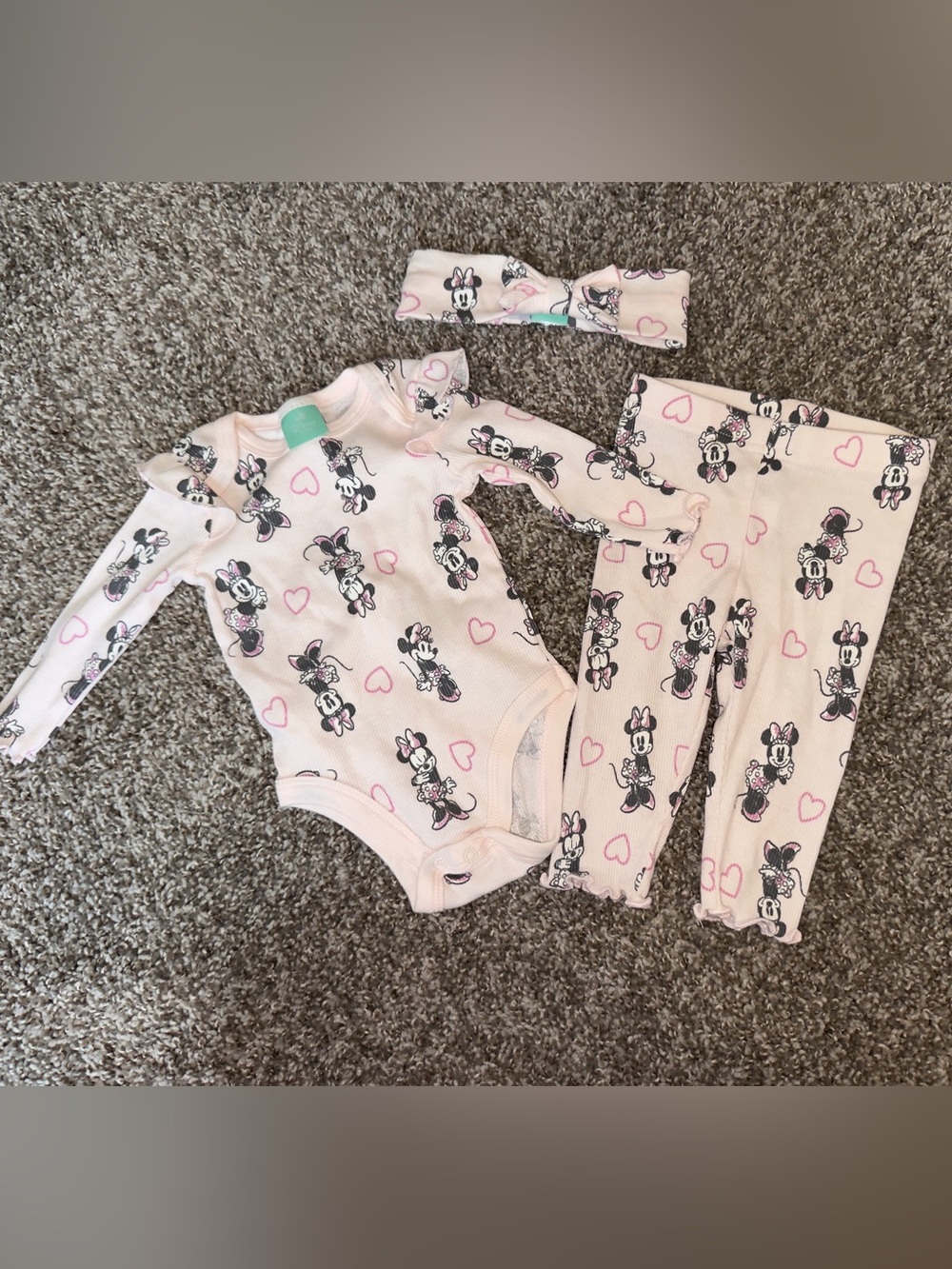 Pink Minnie Mouse 3-Piece Baby Set - Bodysuit, Pants & Headband